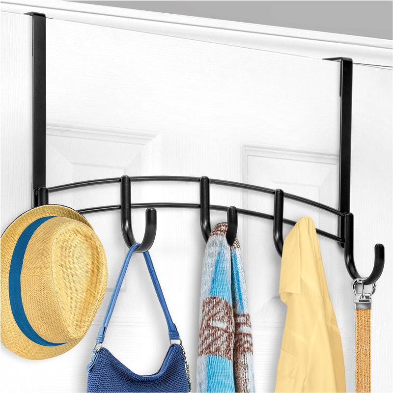 LYNK Professional Home Over Door Hooks Rack - 5 Hook Over Door Hanger - Over Door Towel Rack - Hanging Towels or Clothes - for Bathroom  Bedroom or Laundry Room - Lifetime Ltd. Warranty - Black - Image 1